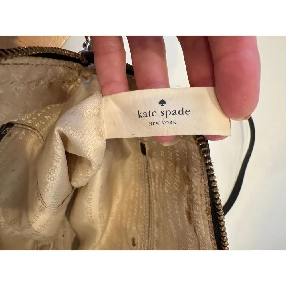 Kate Spade Bow Tile Maisie Satchel Handbag Top Zip Black Beige